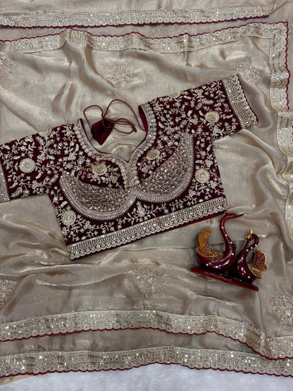 Premium Soft Frendy Satin Saree with Sequins & Zari Embroidery