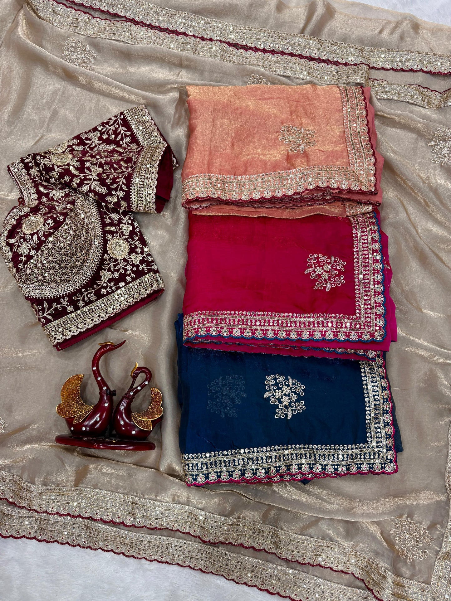 Premium Soft Frendy Satin Saree with Sequins & Zari Embroidery