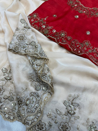 Designer Rangoli Silk Saree with Heavy Embroidered Banglori Blouse