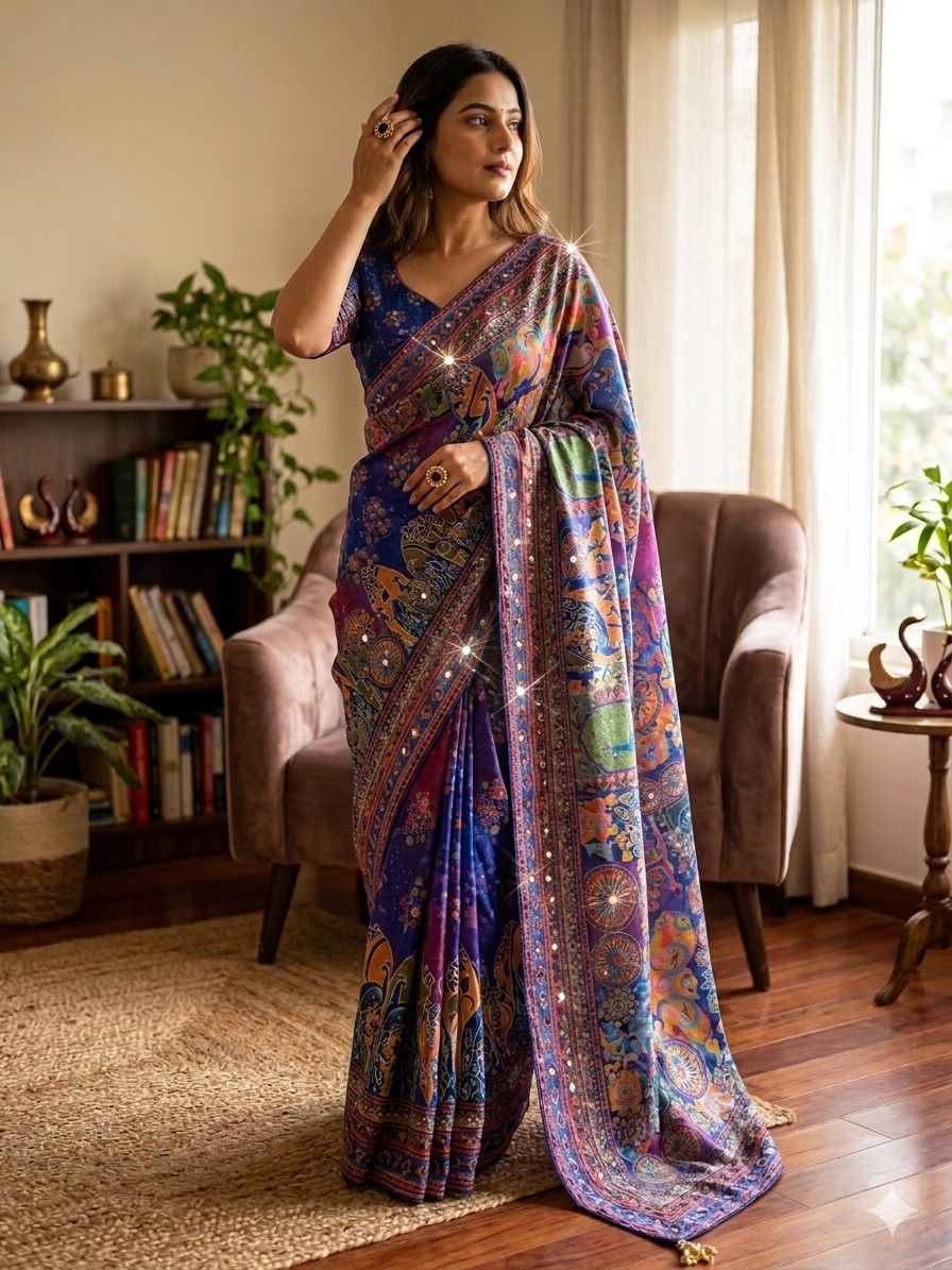 Elegant Soft Chinnon Fabric with Beautiful Floral Print