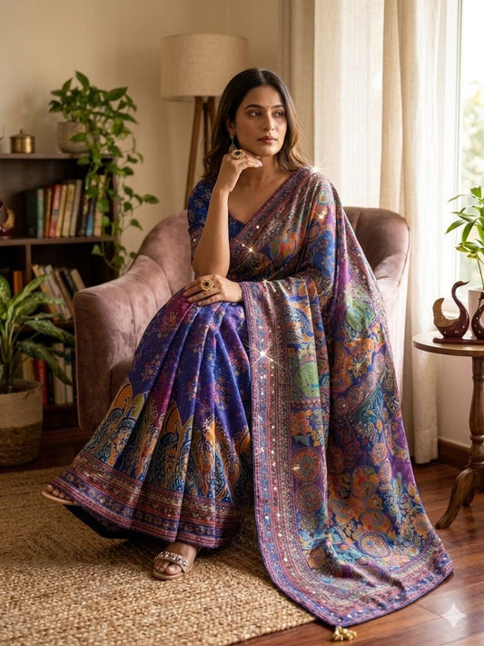 Elegant Soft Chinnon Fabric with Beautiful Floral Print
