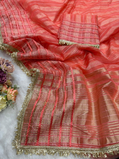 Premium Soft Tissue Silk Saree with Weaving Sequins & Ribbon Work