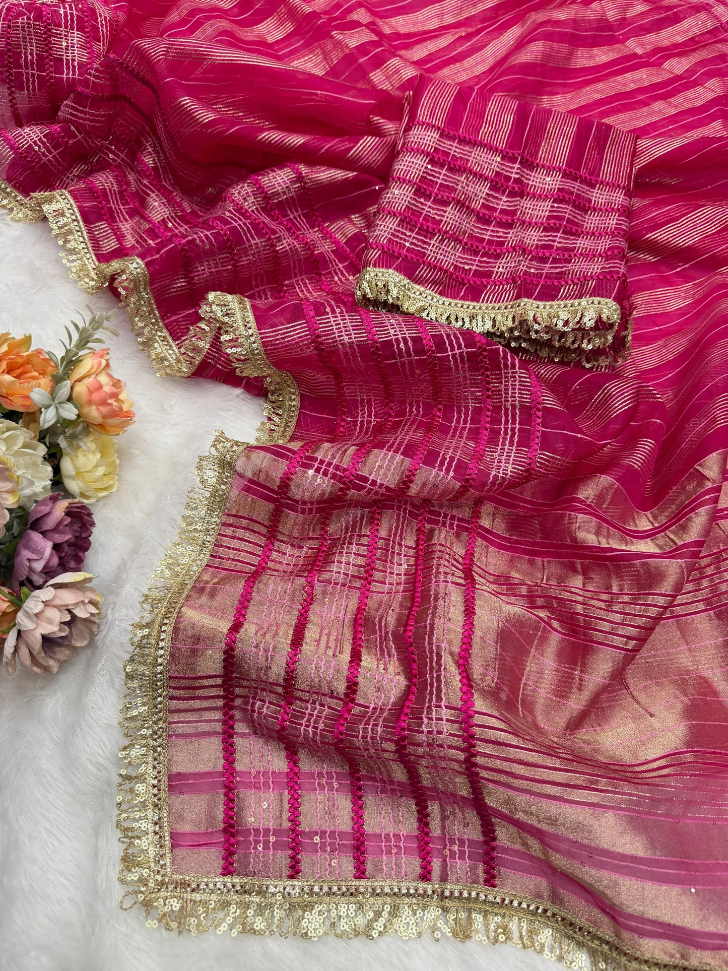 Premium Soft Tissue Silk Saree with Weaving Sequins & Ribbon Work