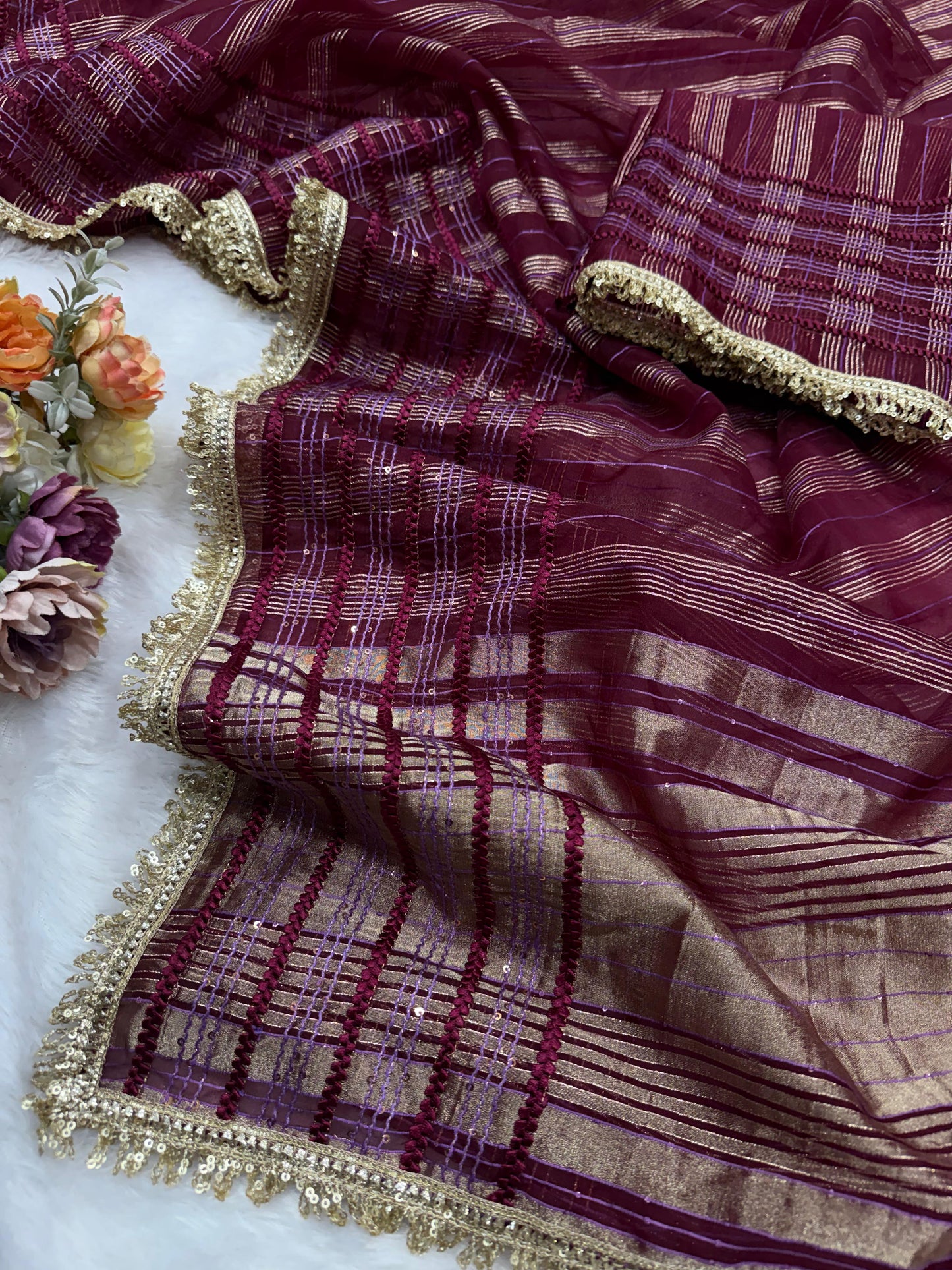 Premium Soft Tissue Silk Saree with Weaving Sequins & Ribbon Work
