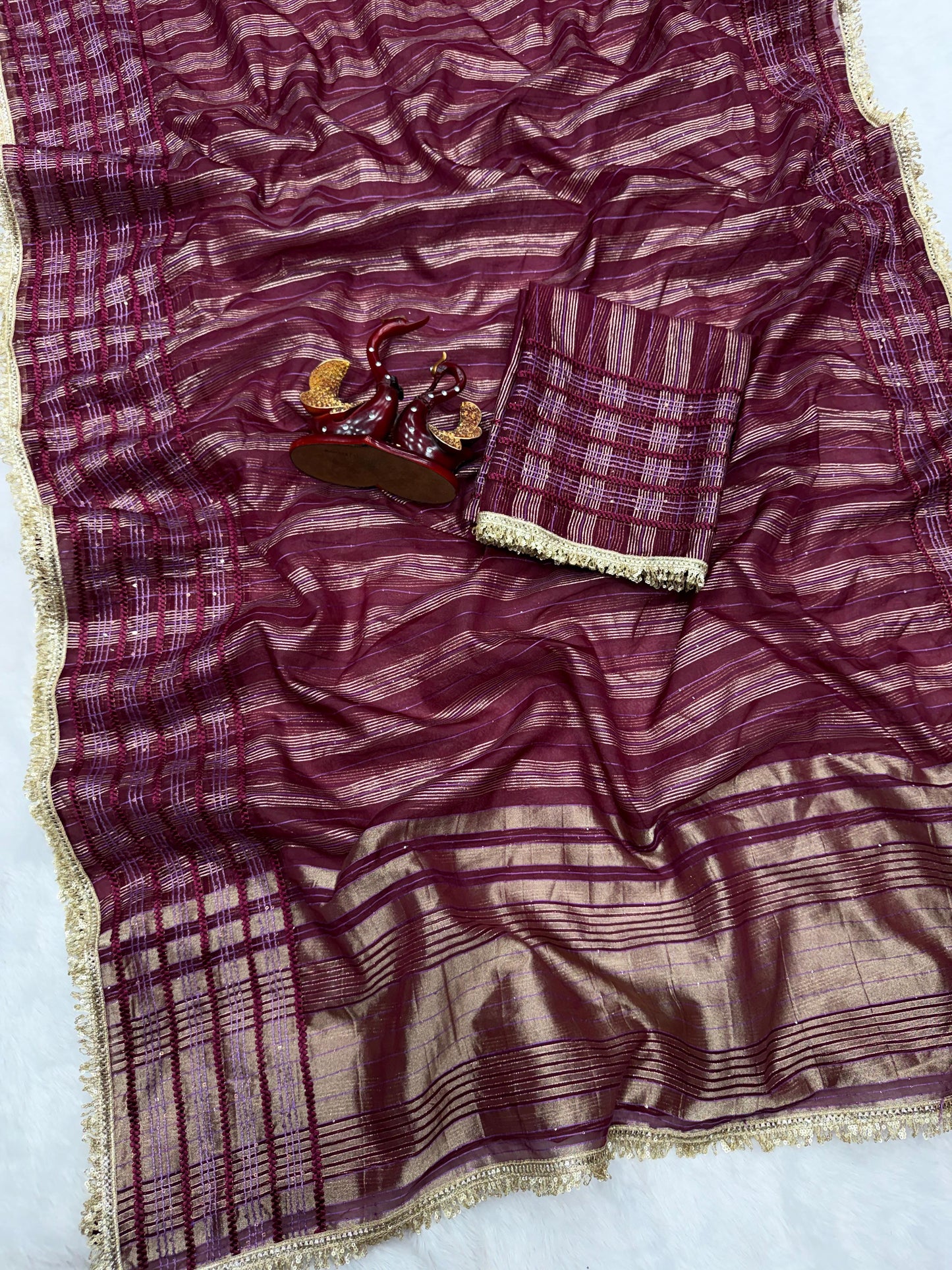 Premium Soft Tissue Silk Saree with Weaving Sequins & Ribbon Work