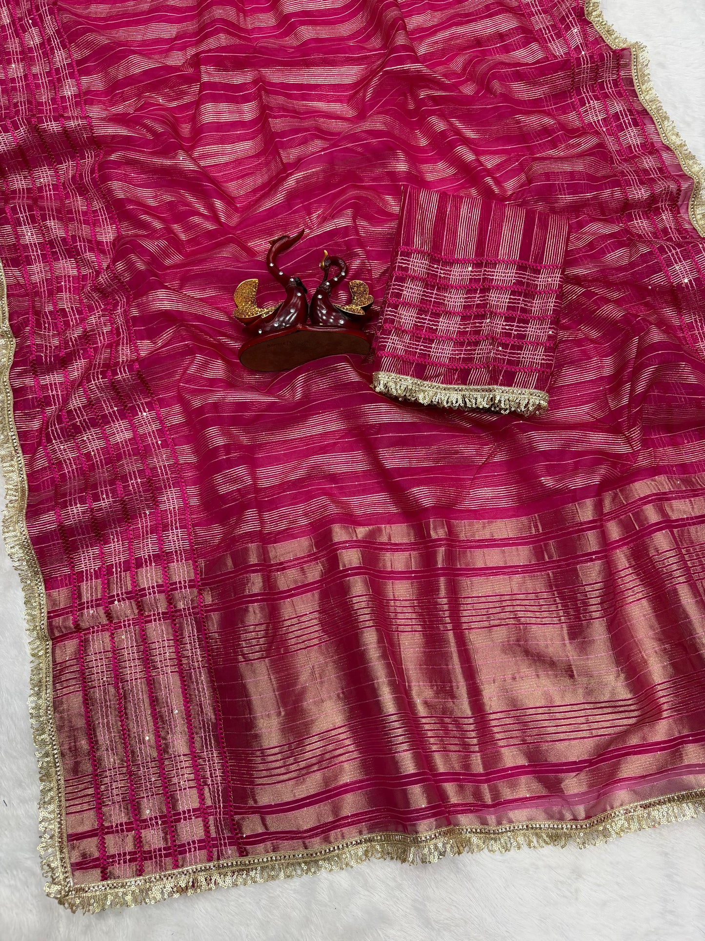Premium Soft Tissue Silk Saree with Weaving Sequins & Ribbon Work