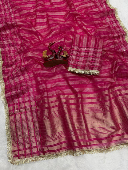 Premium Soft Tissue Silk Saree with Weaving Sequins & Ribbon Work