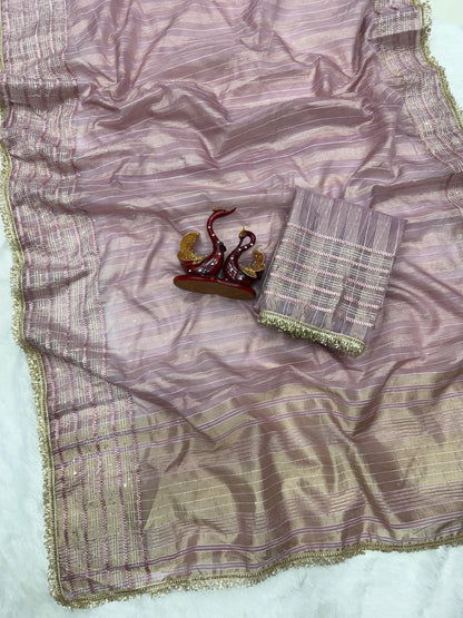 Premium Soft Tissue Silk Saree with Weaving Sequins & Ribbon Work