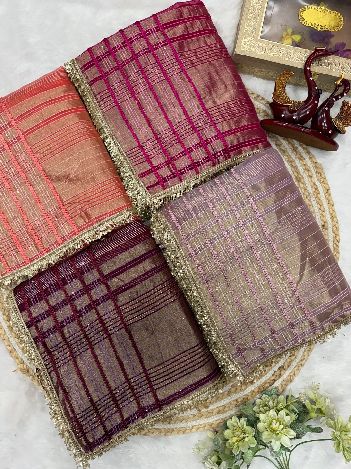 Premium Soft Tissue Silk Saree with Weaving Sequins & Ribbon Work