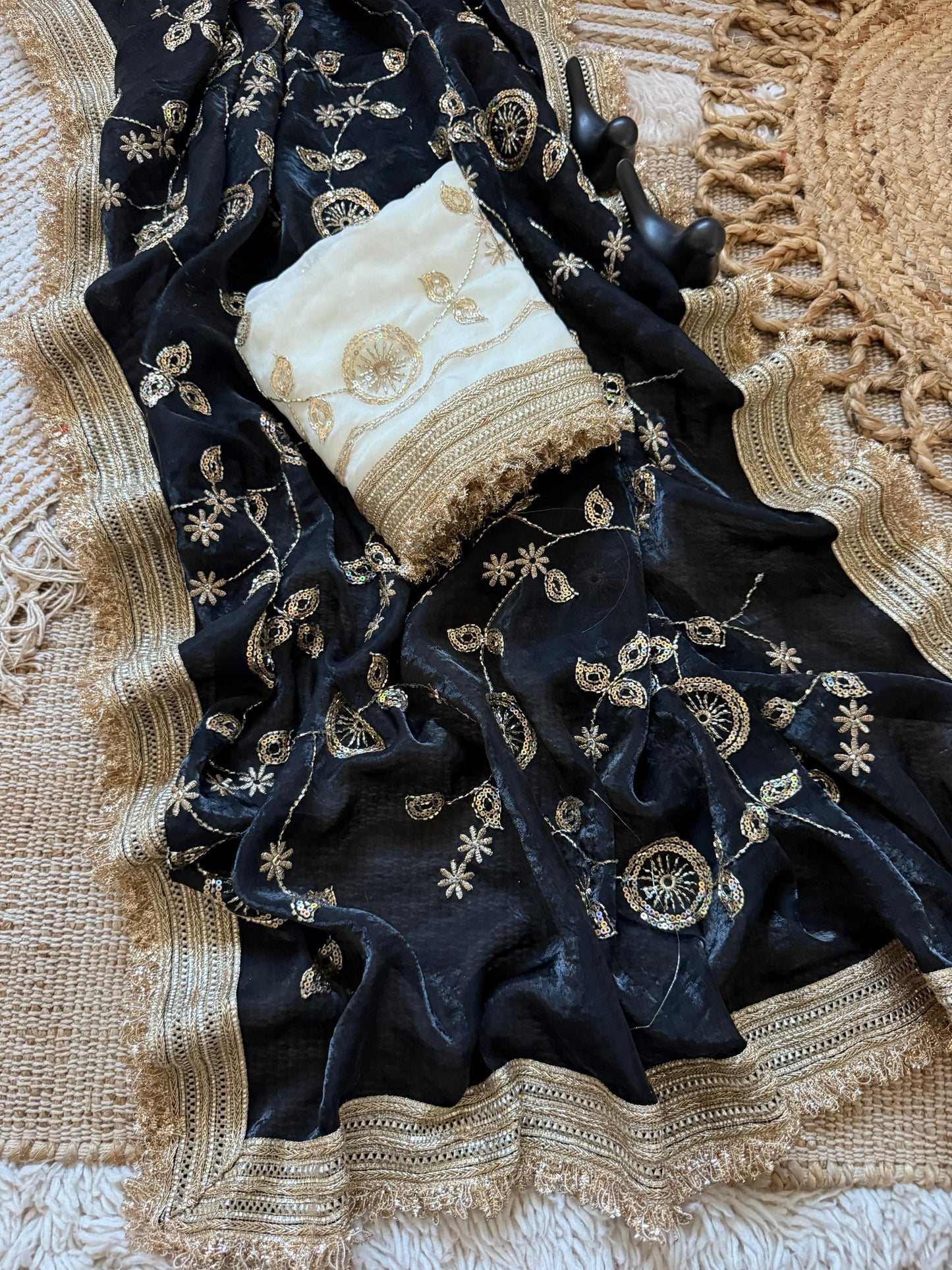 Designer RADO Space Satin Saree with Bits Sequins Work