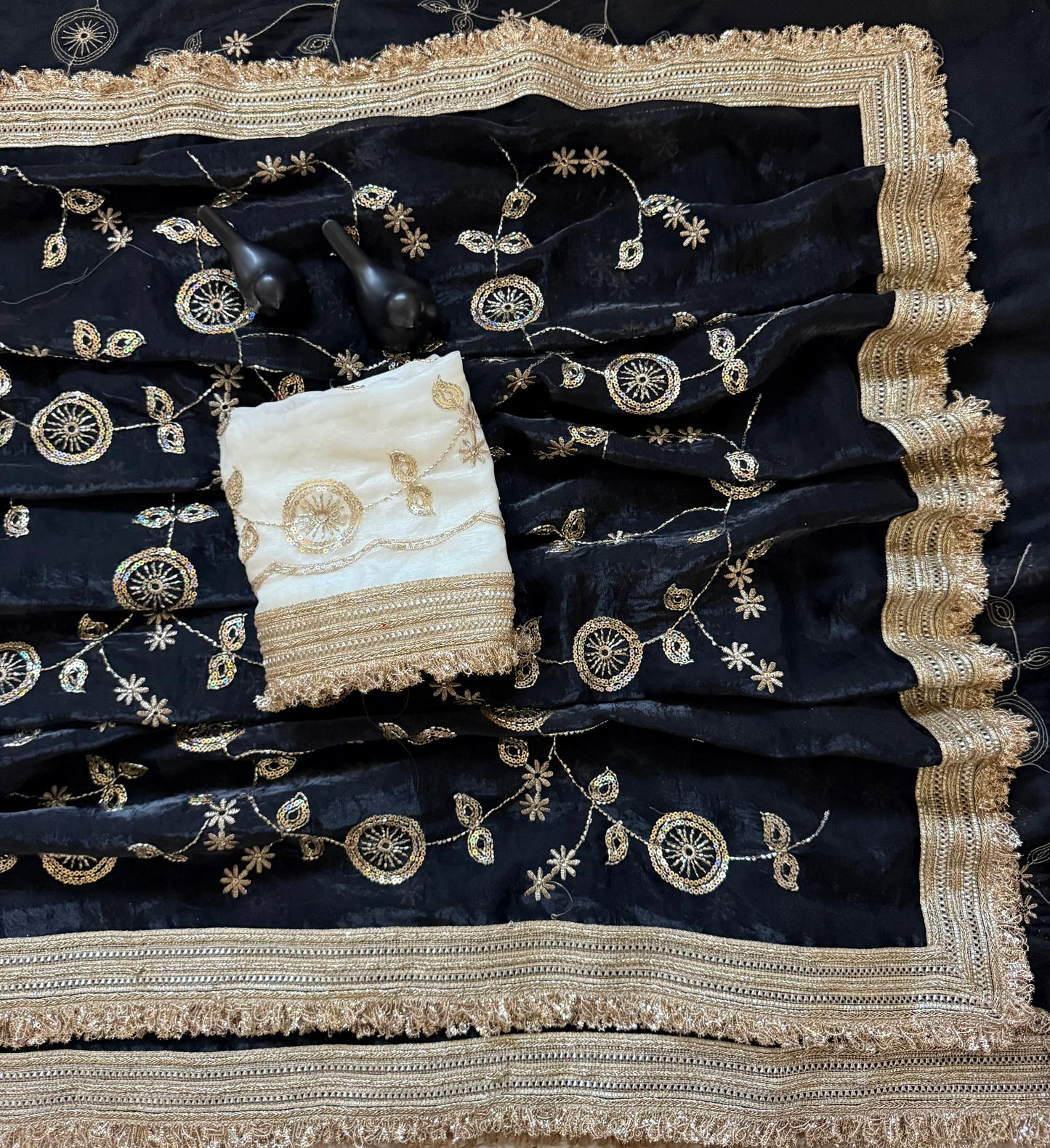 Designer RADO Space Satin Saree with Bits Sequins Work