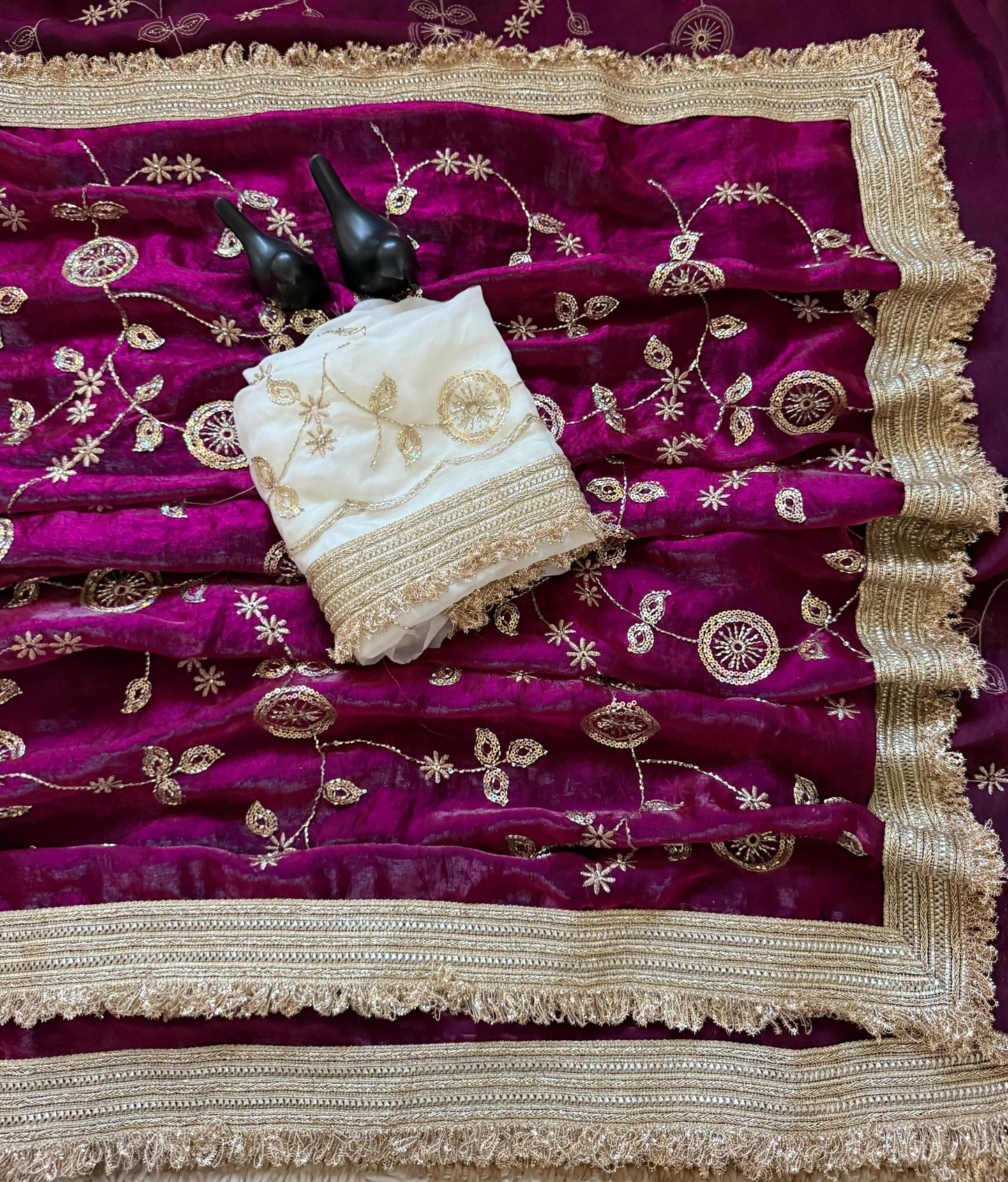 Designer RADO Space Satin Saree with Bits Sequins Work