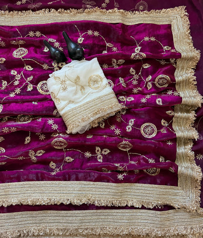 Designer RADO Space Satin Saree with Bits Sequins Work