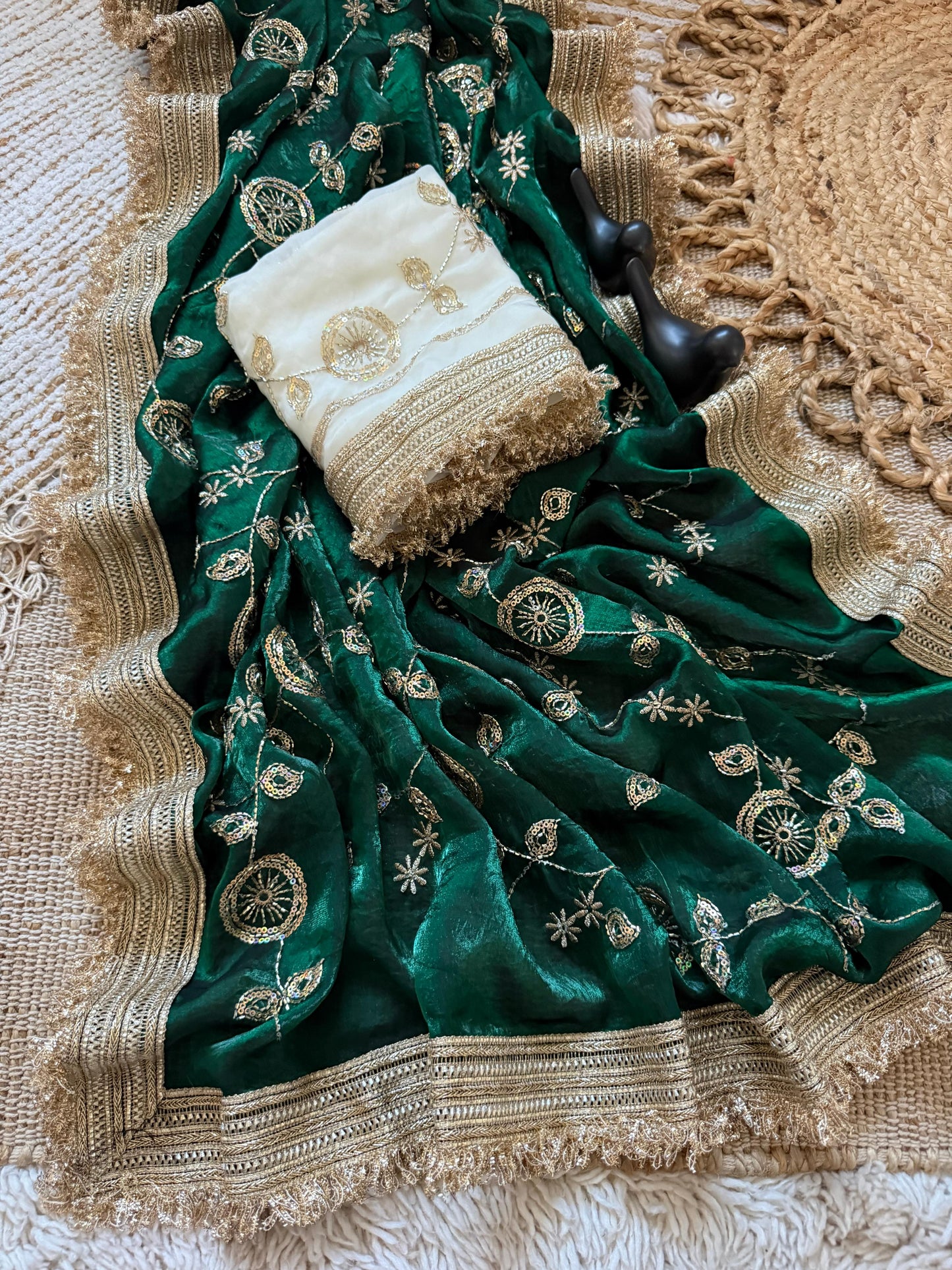 Designer RADO Space Satin Saree with Bits Sequins Work