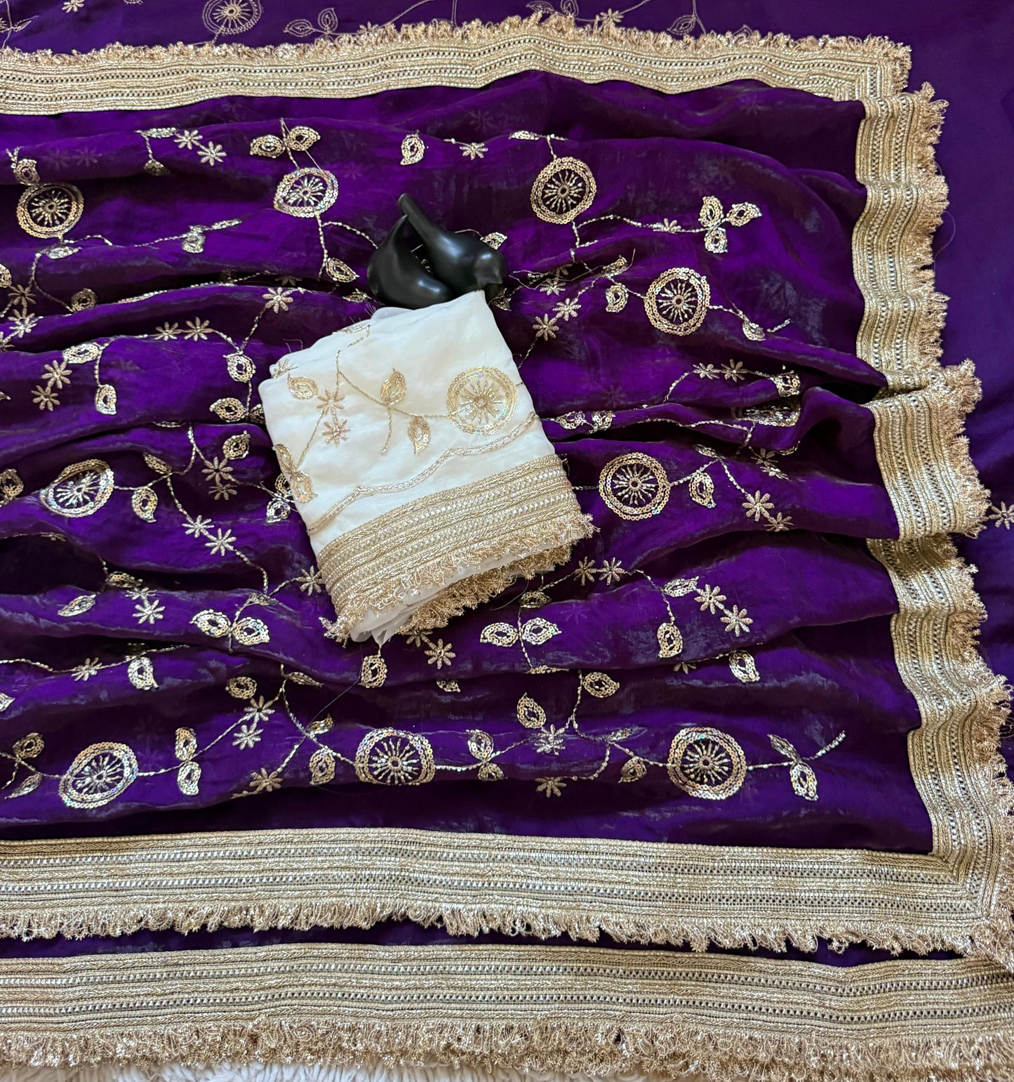 Designer RADO Space Satin Saree with Bits Sequins Work
