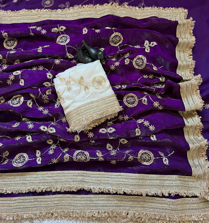 Designer RADO Space Satin Saree with Bits Sequins Work