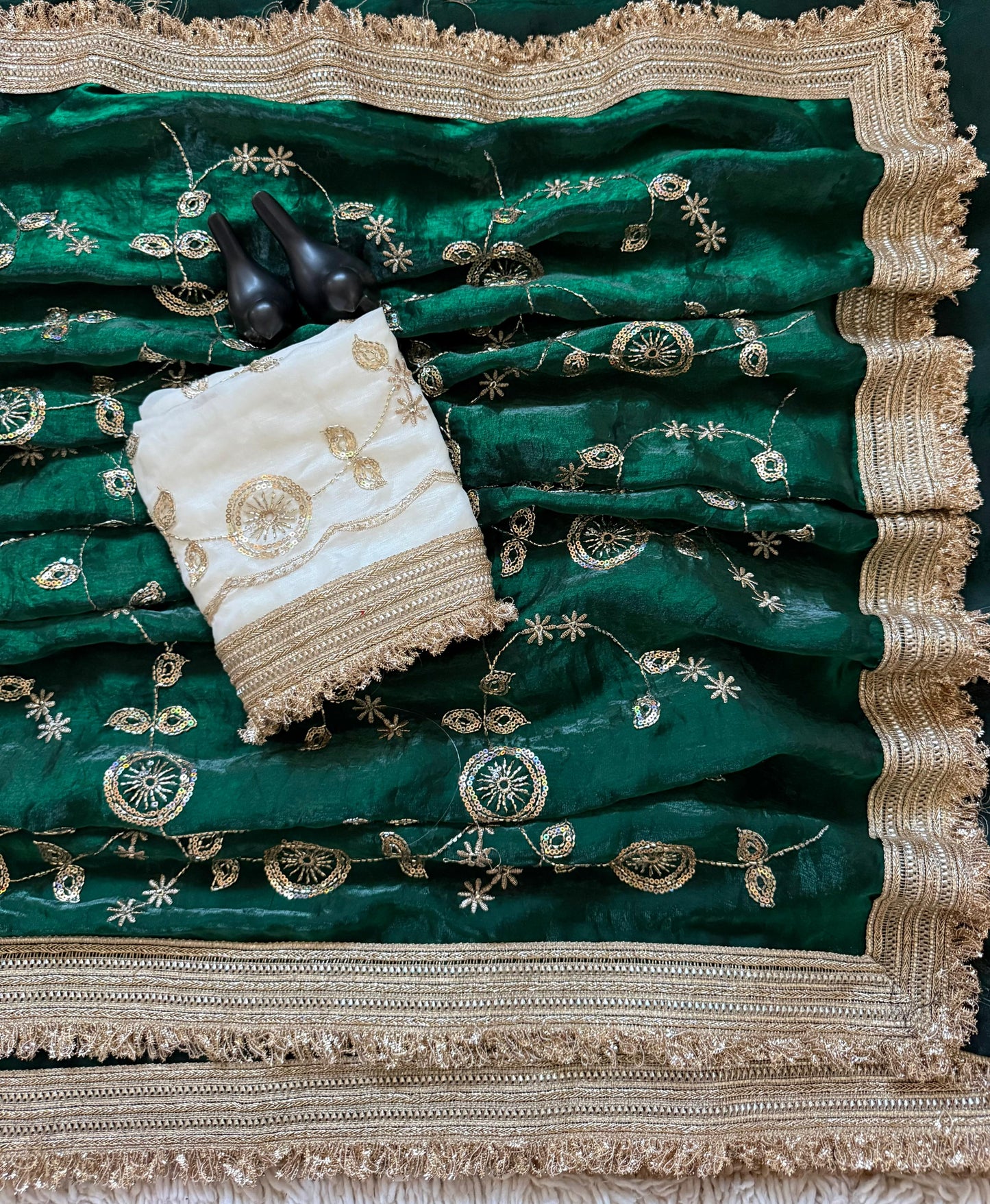 Designer RADO Space Satin Saree with Bits Sequins Work