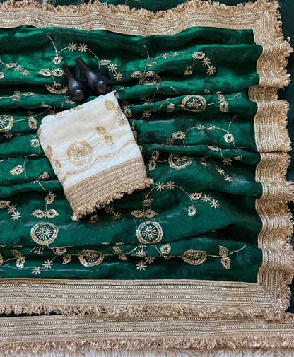 Designer RADO Space Satin Saree with Bits Sequins Work