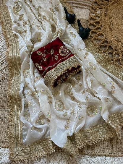 Designer RADO Space Satin Saree with Bits Sequins Work