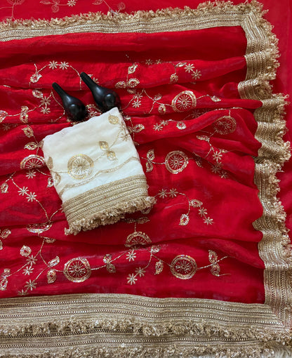 Designer RADO Space Satin Saree with Bits Sequins Work