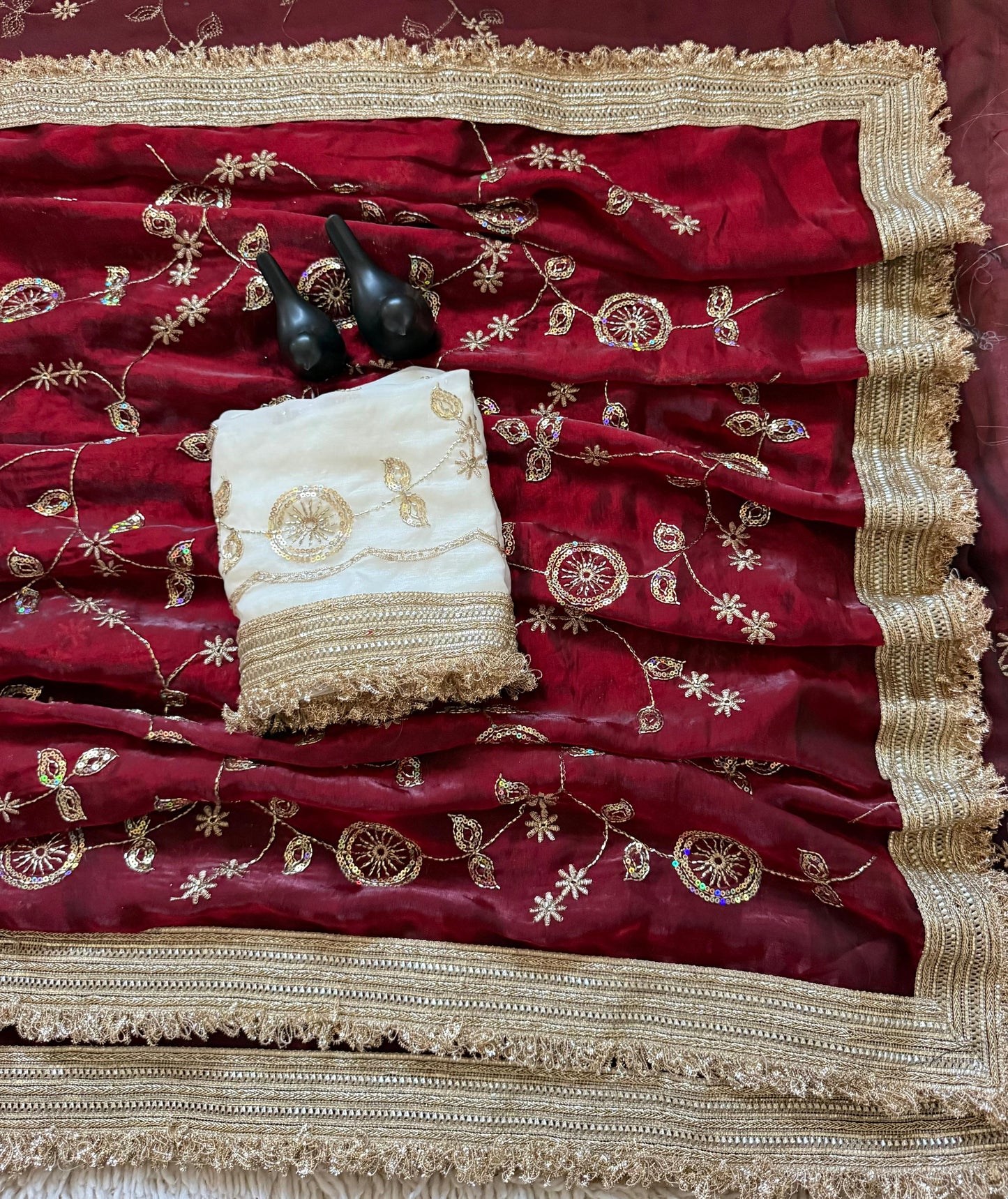 Designer RADO Space Satin Saree with Bits Sequins Work