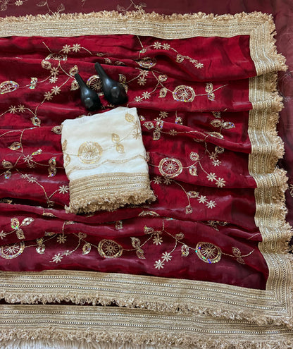 Designer RADO Space Satin Saree with Bits Sequins Work