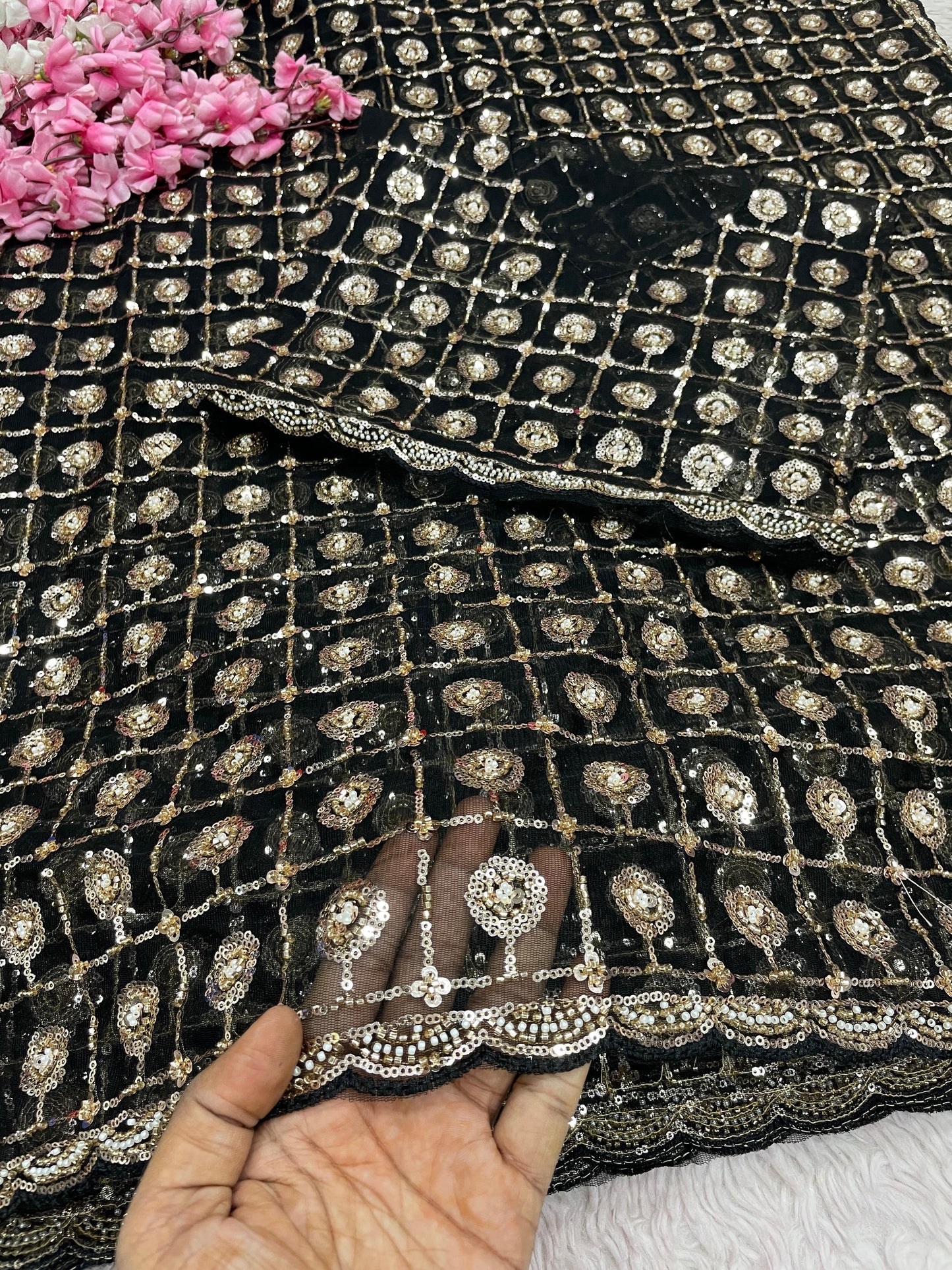 Premium Butterfly Net Saree with Sequins Brits C-Pallu Work