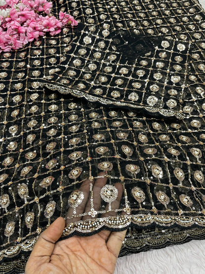 Premium Butterfly Net Saree with Sequins Brits C-Pallu Work