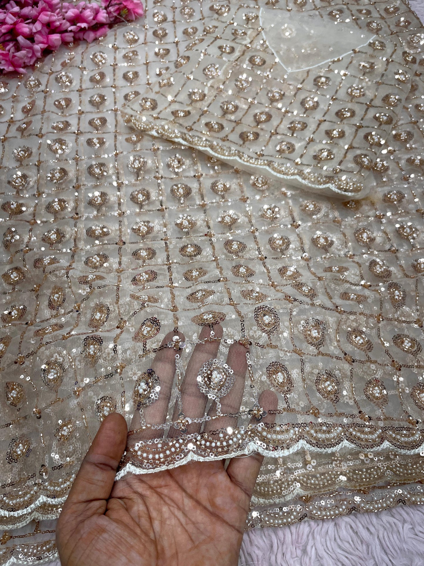 Premium Butterfly Net Saree with Sequins Brits C-Pallu Work