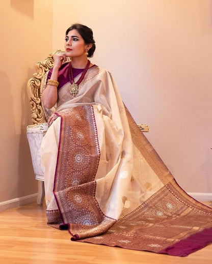Pure Gold Zari Soft Lichi Silk Saree with Rich Jacquard Work