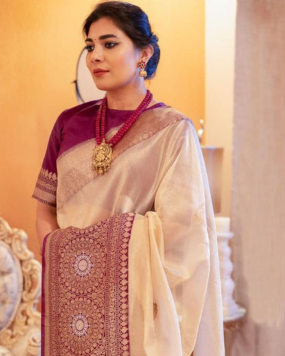 Pure Gold Zari Soft Lichi Silk Saree with Rich Jacquard Work