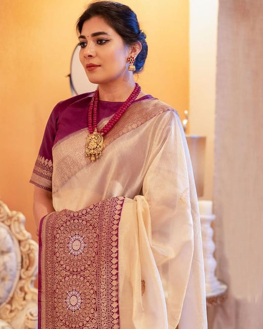 Pure Gold Zari Soft Lichi Silk Saree with Rich Jacquard Work