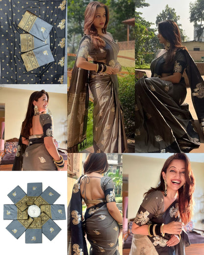 Premium Pure Gold Zari Lichi Silk Saree with Rich Jacquard Work