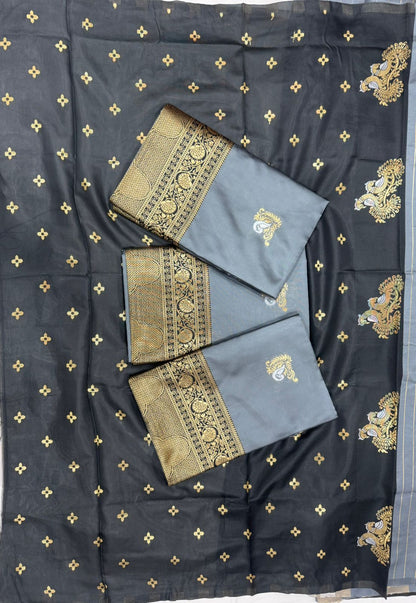 Premium Pure Gold Zari Lichi Silk Saree with Rich Jacquard Work