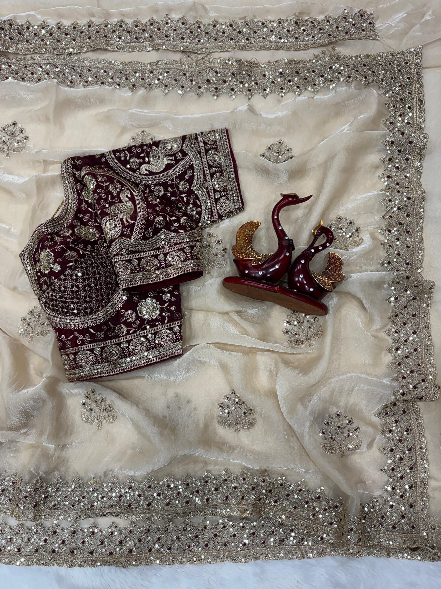 Premium Soft Frendy Satin Saree with Sequins & Zari Embroidery