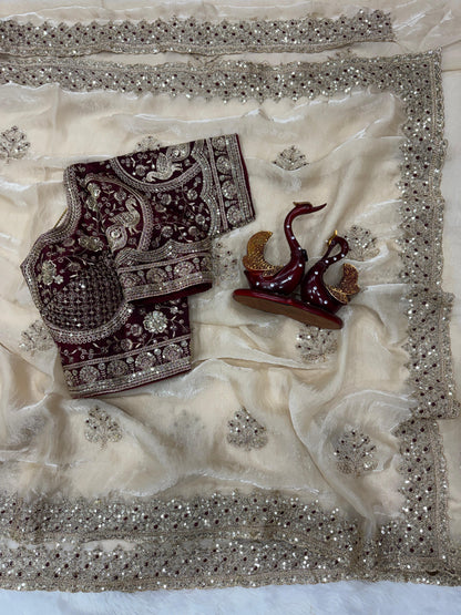 Premium Soft Frendy Satin Saree with Sequins & Zari Embroidery