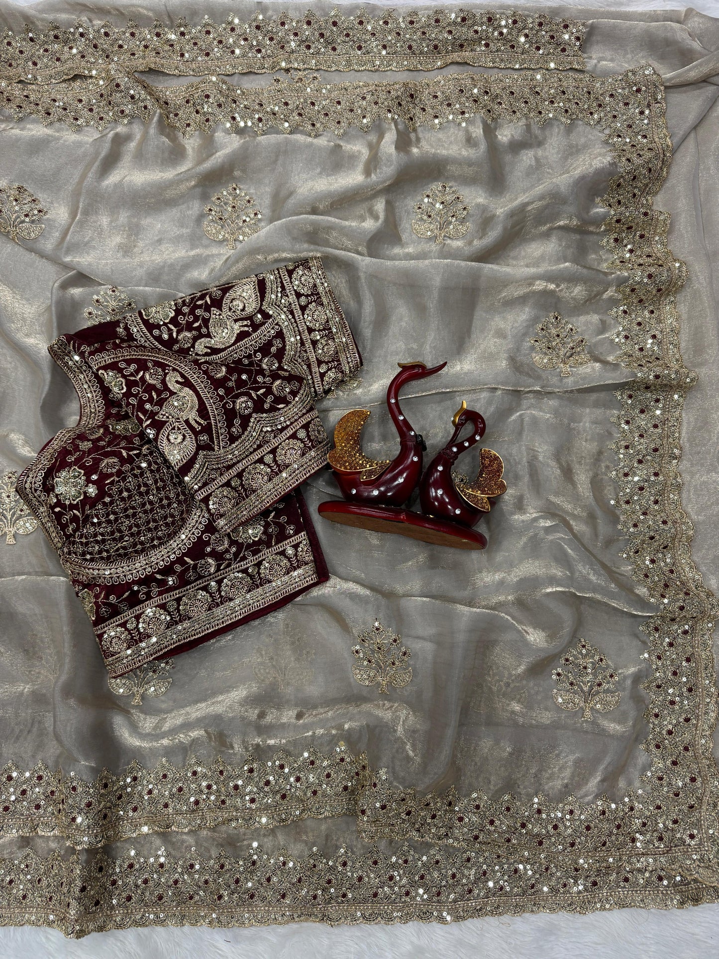 Premium Soft Frendy Satin Saree with Sequins & Zari Embroidery