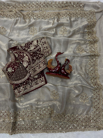Premium Soft Frendy Satin Saree with Sequins & Zari Embroidery