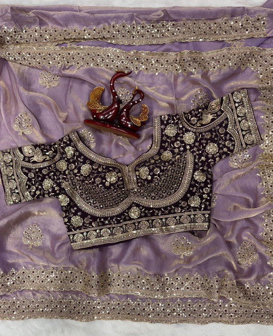 Premium Soft Frendy Satin Saree with Sequins & Zari Embroidery