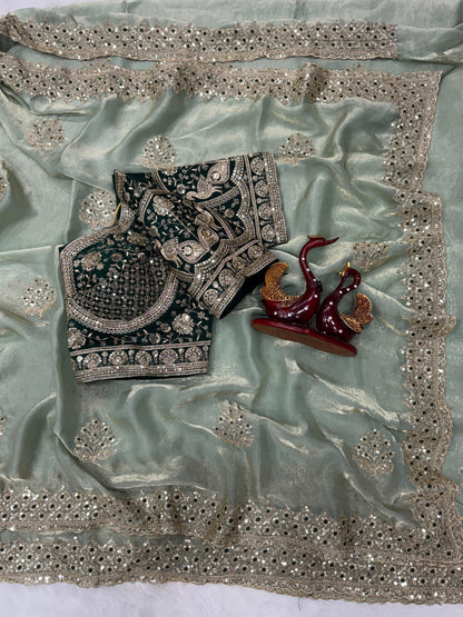Premium Soft Frendy Satin Saree with Sequins & Zari Embroidery