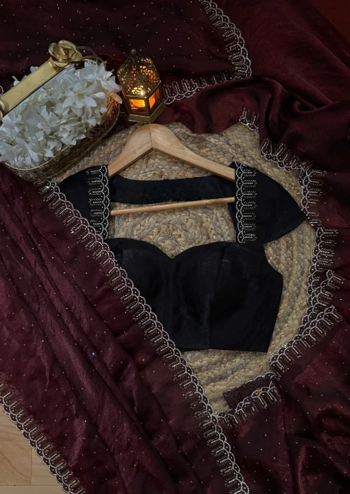 Exclusive Rich-Look Fendy Chiffon Saree with Beautiful Zarkhan Craftsmanship