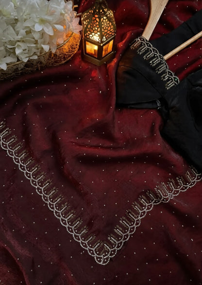 Exclusive Rich-Look Fendy Chiffon Saree with Beautiful Zarkhan Craftsmanship
