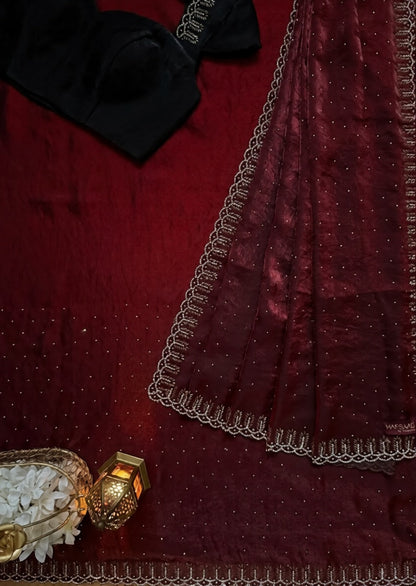 Exclusive Rich-Look Fendy Chiffon Saree with Beautiful Zarkhan Craftsmanship
