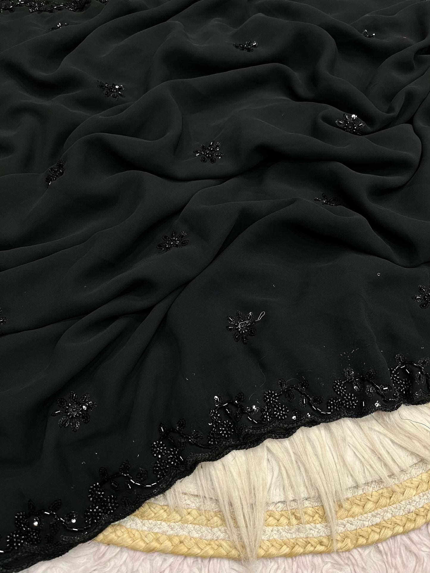 Designer Sequence Work Saree – C-Pallu Style with Arco Border