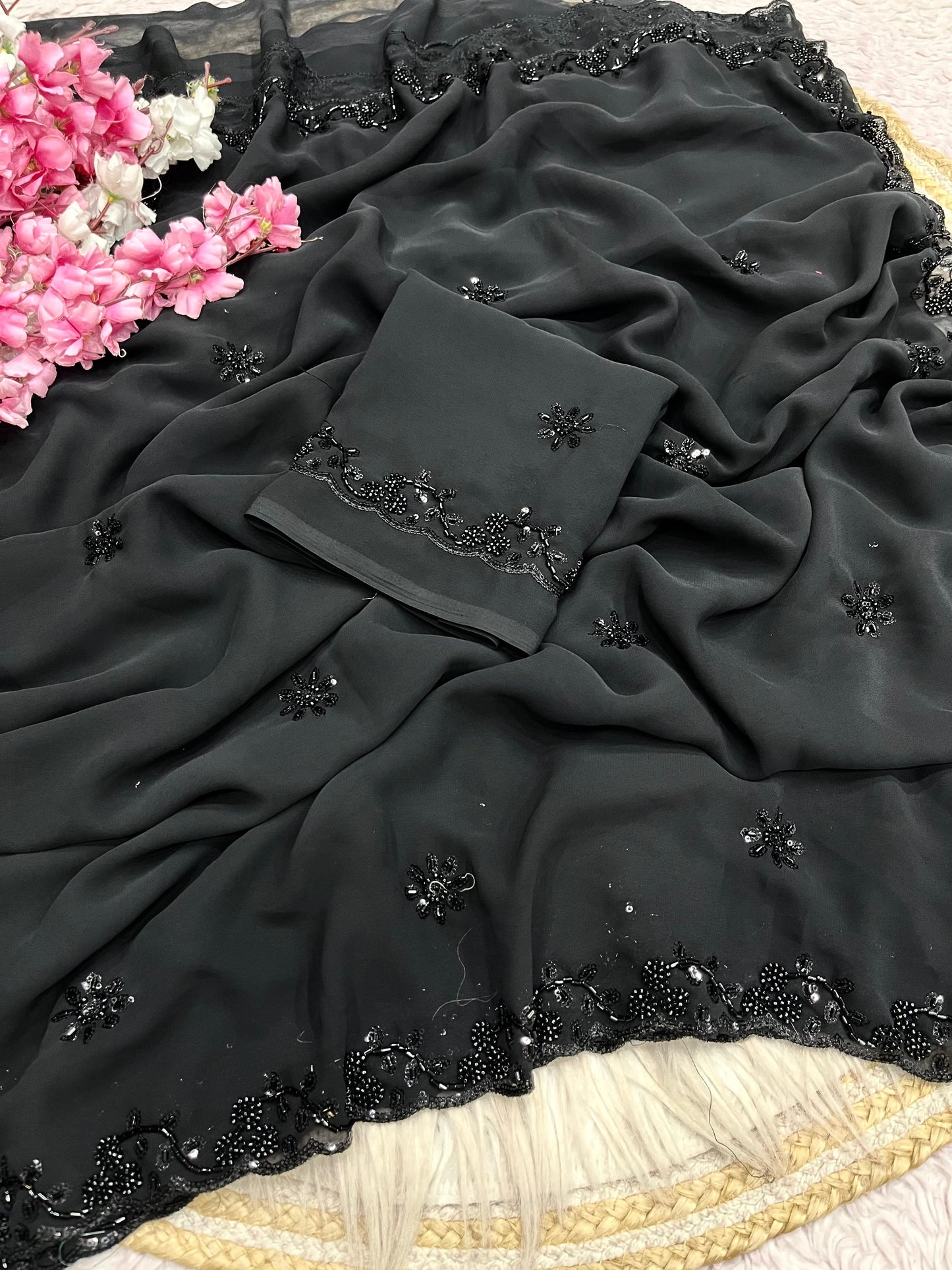 Designer Sequence Work Saree – C-Pallu Style with Arco Border