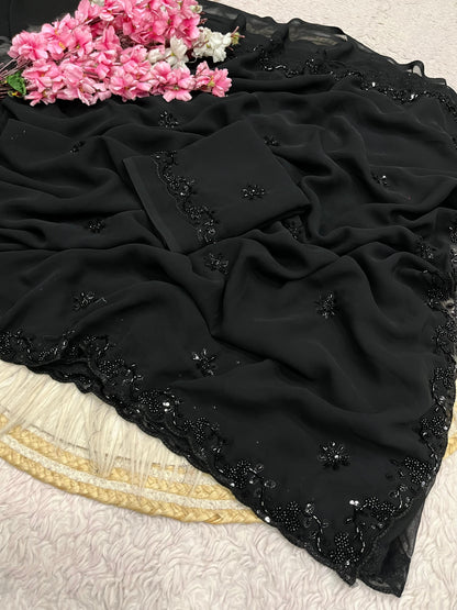 Designer Sequence Work Saree – C-Pallu Style with Arco Border