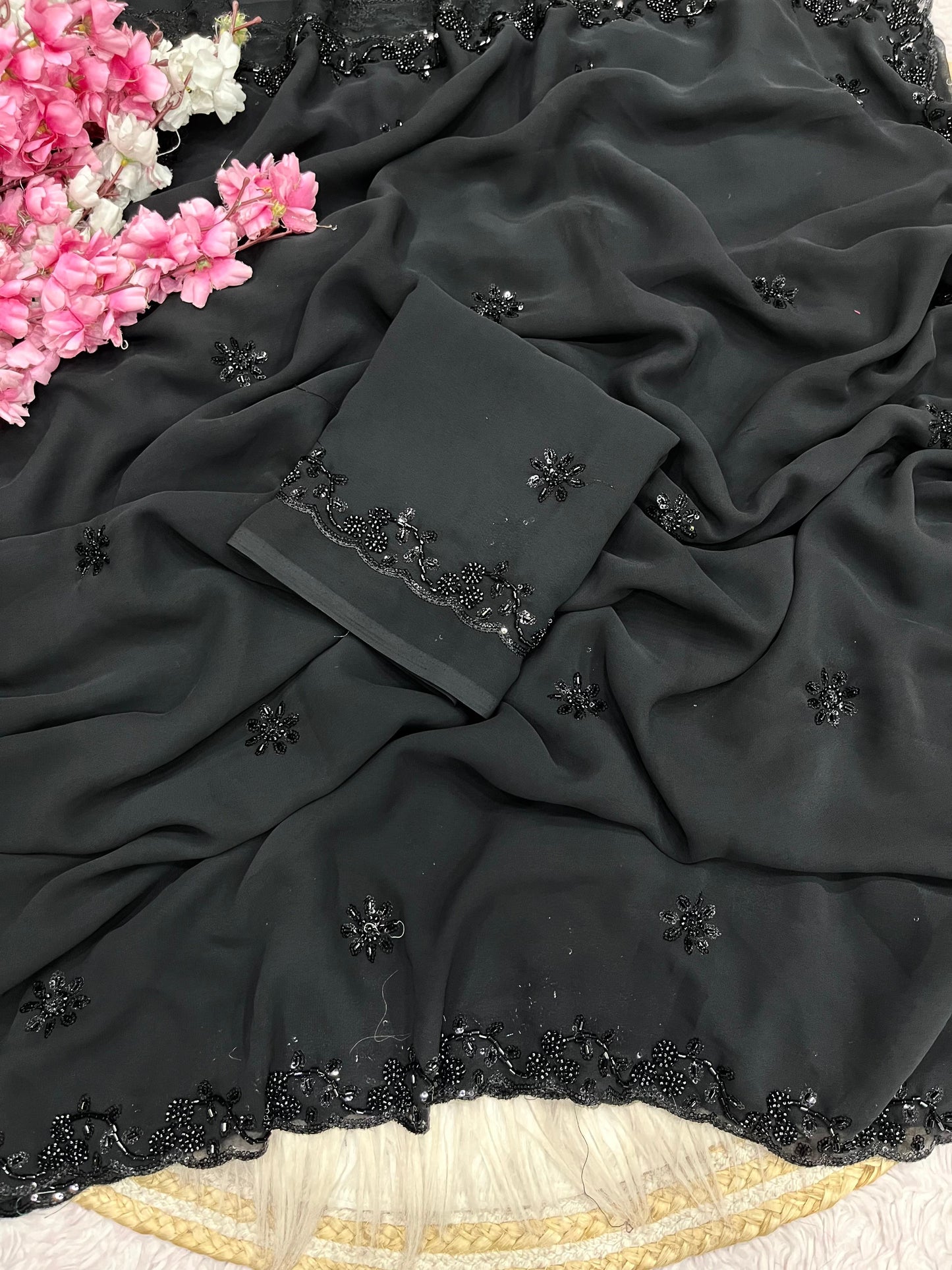 Designer Sequence Work Saree – C-Pallu Style with Arco Border