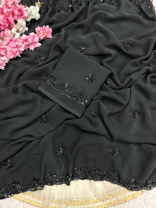 Designer Sequence Work Saree – C-Pallu Style with Arco Border