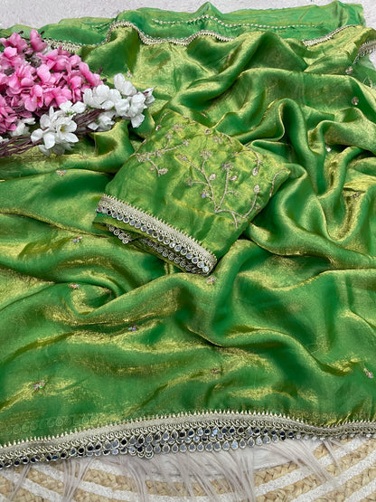 Luxury Sequin Butti Saree with Rich Mirror Lace on Both Sides