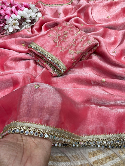 Luxury Sequin Butti Saree with Rich Mirror Lace on Both Sides